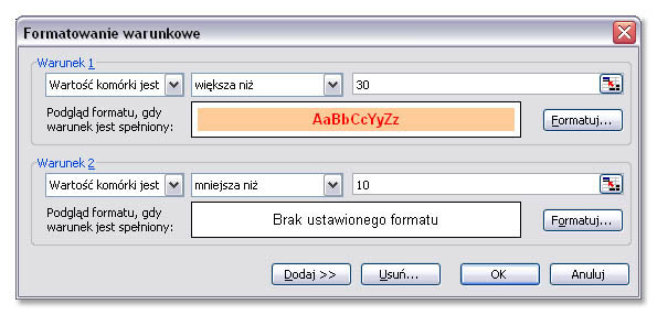 Formatowanie warunkowe