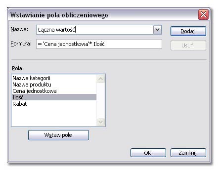 Pola obliczeniowe w tabelach przestawnych