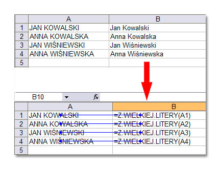 Zmiana wielkości liter w arkuszu