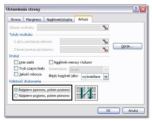 Przygotowanie arkusza do wydruku