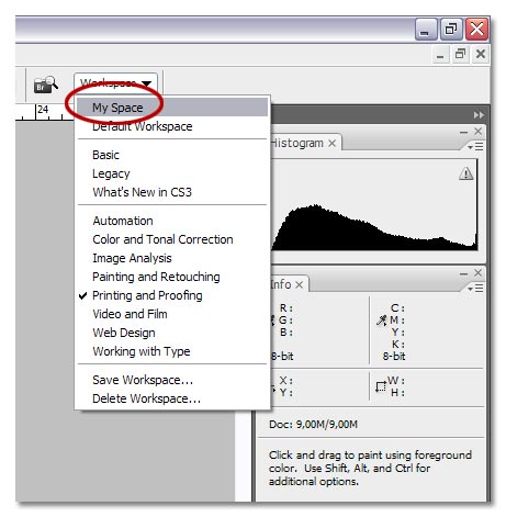 Przestrzenie robocze w Photoshop CS3