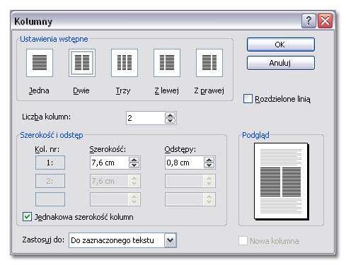 Układ kolumnowy w dokumencie