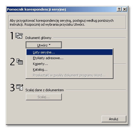 Korespondencja seryjna - word 2000