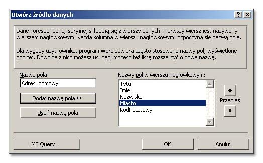 Korespondencja seryjna - word 2000