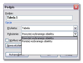 Podpisy pod obiektami