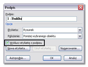 Podpisy pod obiektami